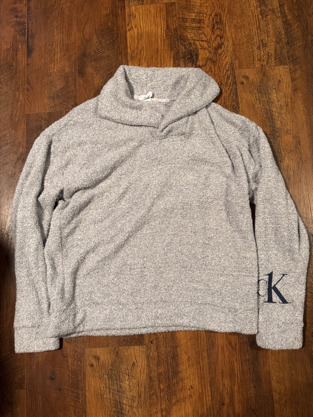 Calvin Klein Light Gray Funnel Neck Men's Sweater with CK Sleeve Logo